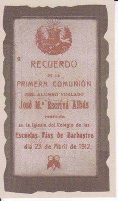 Recordatorio de la Primera Comunión de san Josemaría